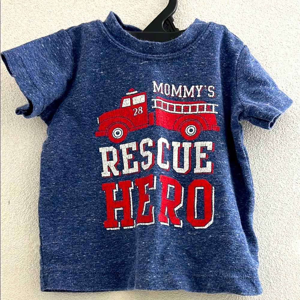 🌺 Blue Rescue Hero T-Shirt Firetruck Graphic Tee Baby t shirt top 6 months